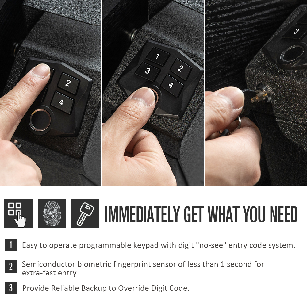 RPNB Mounted Firearm Safety Device Biometric Fingerprint Keypad Lock Black 